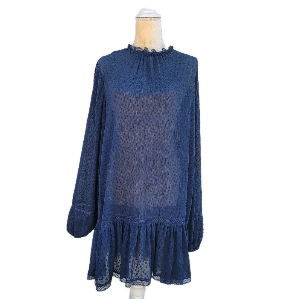 Keepsake the label sheer dress blue wmns sz 4 Peasant Boho